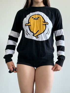 Black Gudetama Graphic Crewneck Sweater - Yellow Accent